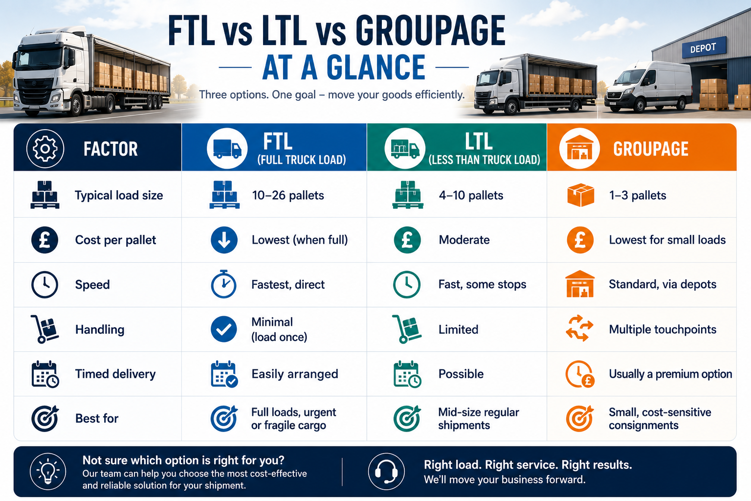 FTL vs LTL vs Groupage at a Glance